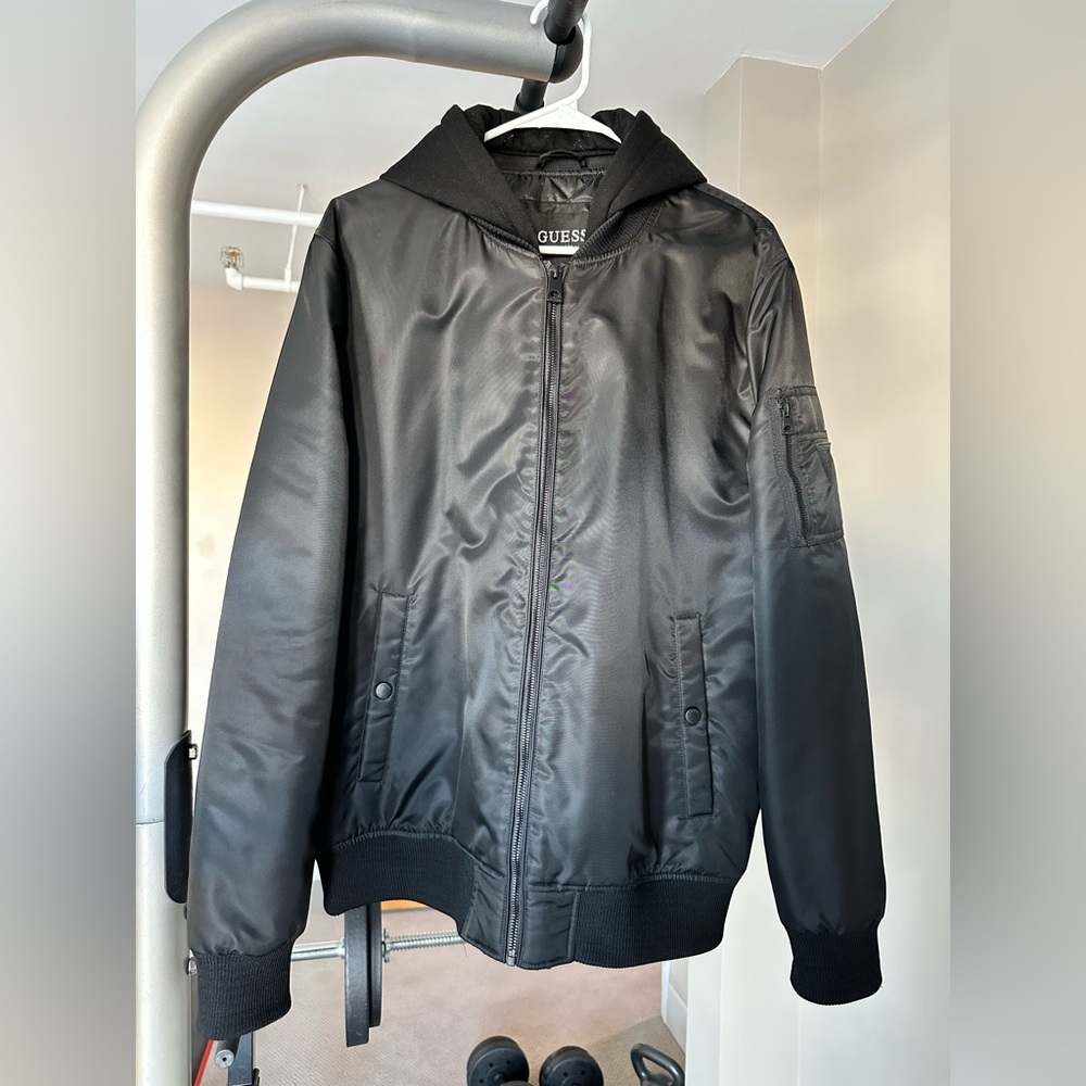 GUESS Men's Sleek Black Bomber Jacket